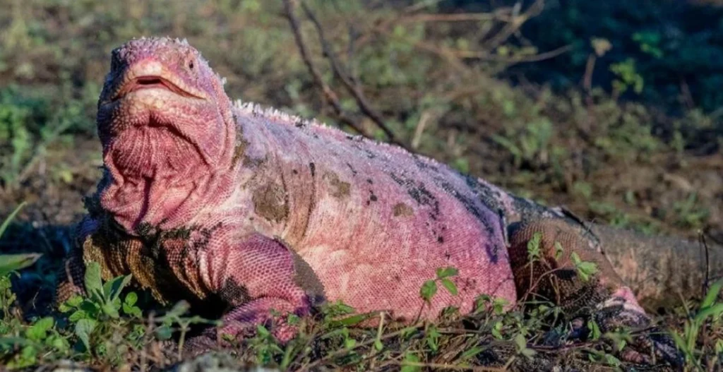 Iguana de cabeza rosada